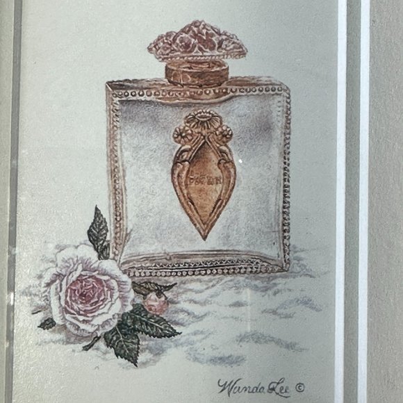 Vintage Wanda Lee Set of 2 Miniature Wood Framed Illustrated Perfume Bottles - Picture 5 of 14